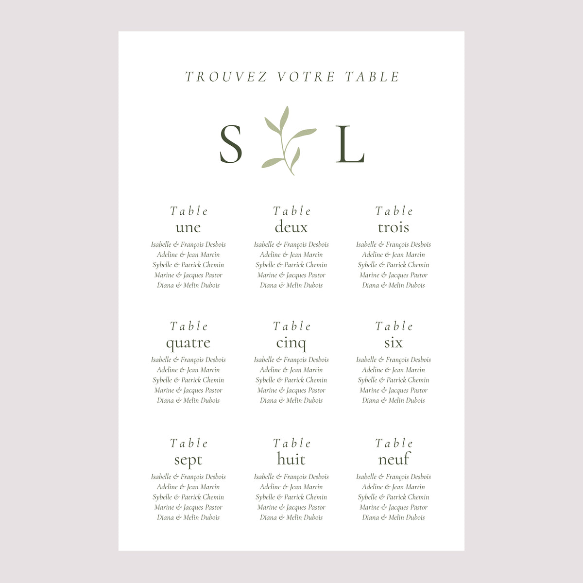 Plan de table Mariage Portrait 60 x 90 cm Brin Romantique III photo N° 2