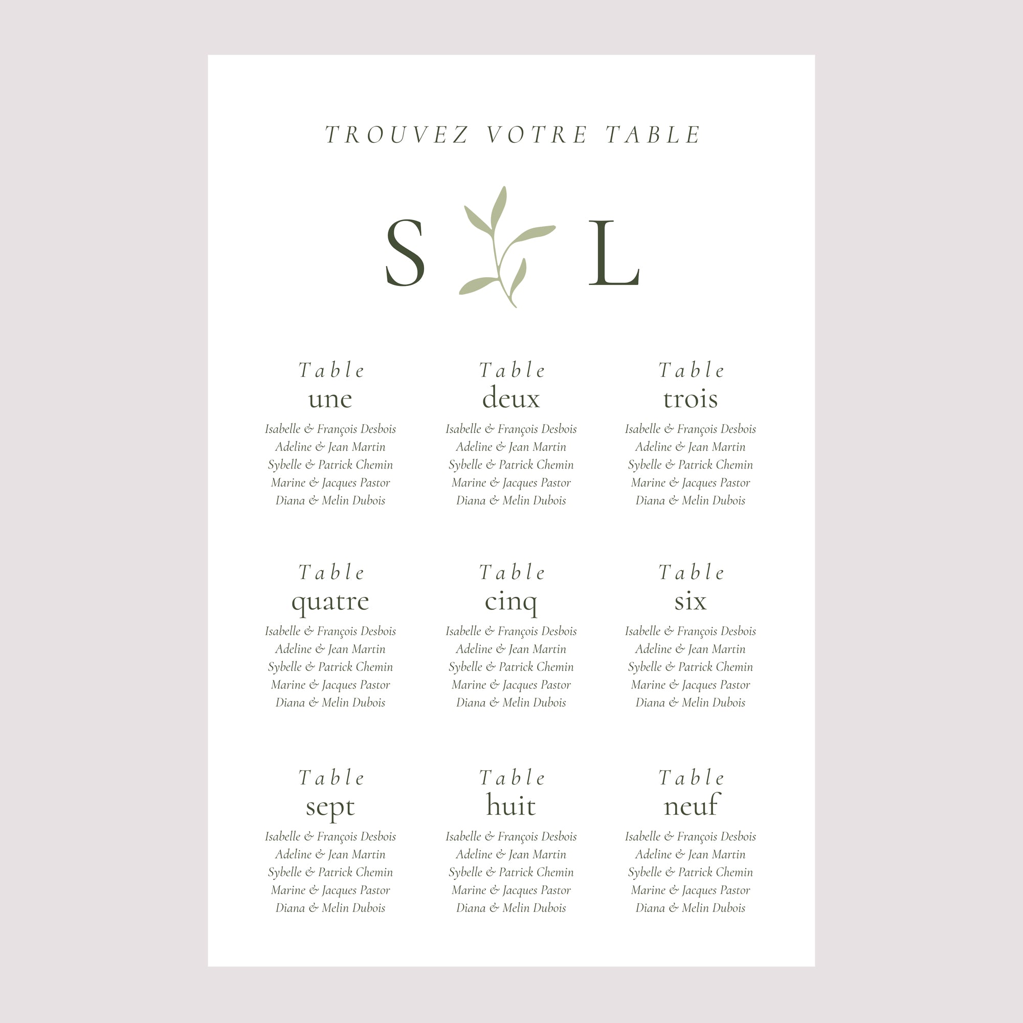 Plan de table Mariage Portrait 60 x 90 cm Brin Romantique III photo N° 2