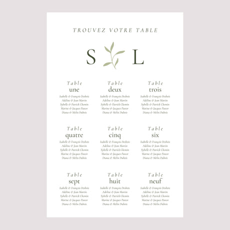 Plan de table Mariage Portrait 60 x 90 cm Brin Romantique III
