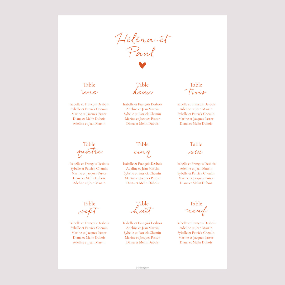 Plan de table Mariage Portrait 60 x 90 cm Amour toujours photo N° 2