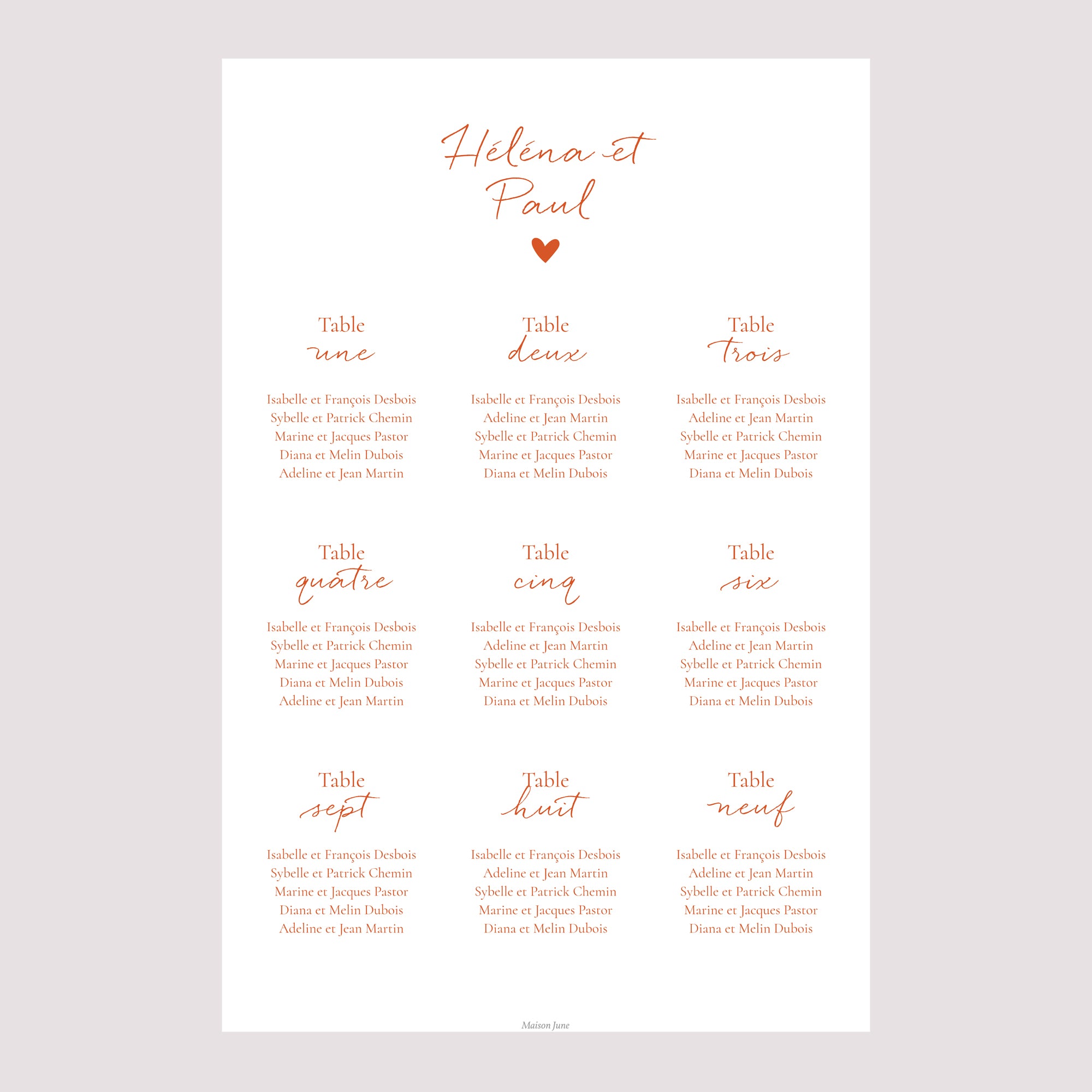 Plan de table Mariage Portrait 60 x 90 cm Amour toujours photo N° 2