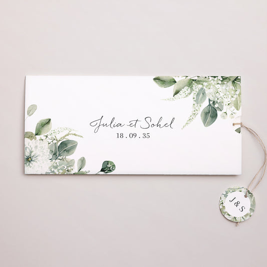 Faire-part Mariage Pochette 2 cartes, étiquette Naturel Romantique photo