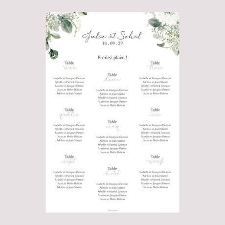 Plan de table Mariage Portrait Naturel Romantique