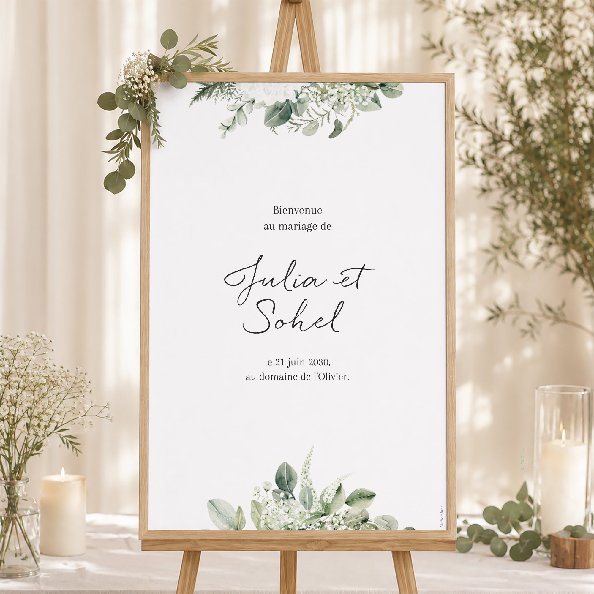 Panneau bienvenue Mariage Portrait 60 x 90 cm Naturel Romantique photo N° 1