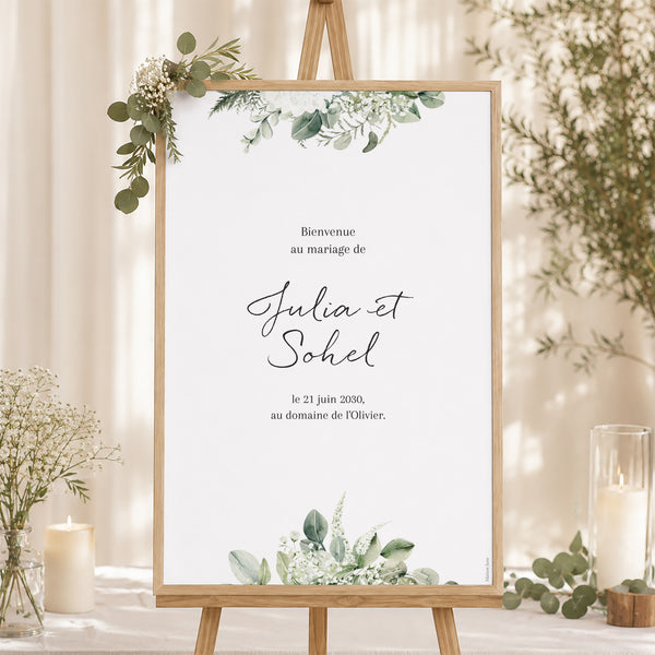 Panneau bienvenue Mariage Portrait 60 x 90 cm Naturel Romantique photo