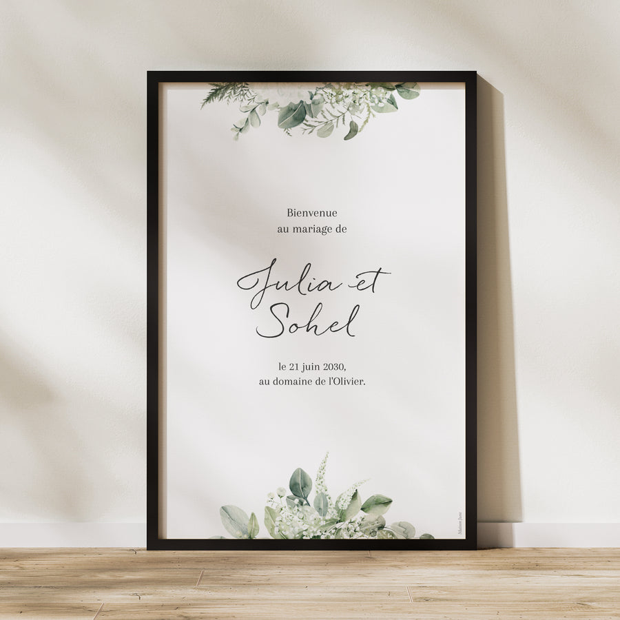 Panneau bienvenue Mariage Portrait 60 x 90 cm Naturel Romantique photo