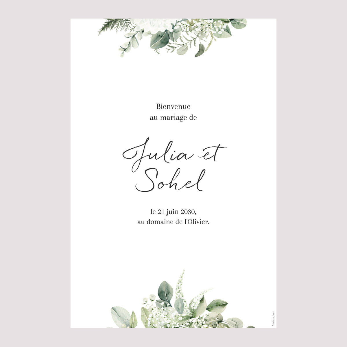 Panneau bienvenue Mariage Portrait 60 x 90 cm Naturel Romantique photo N° 2