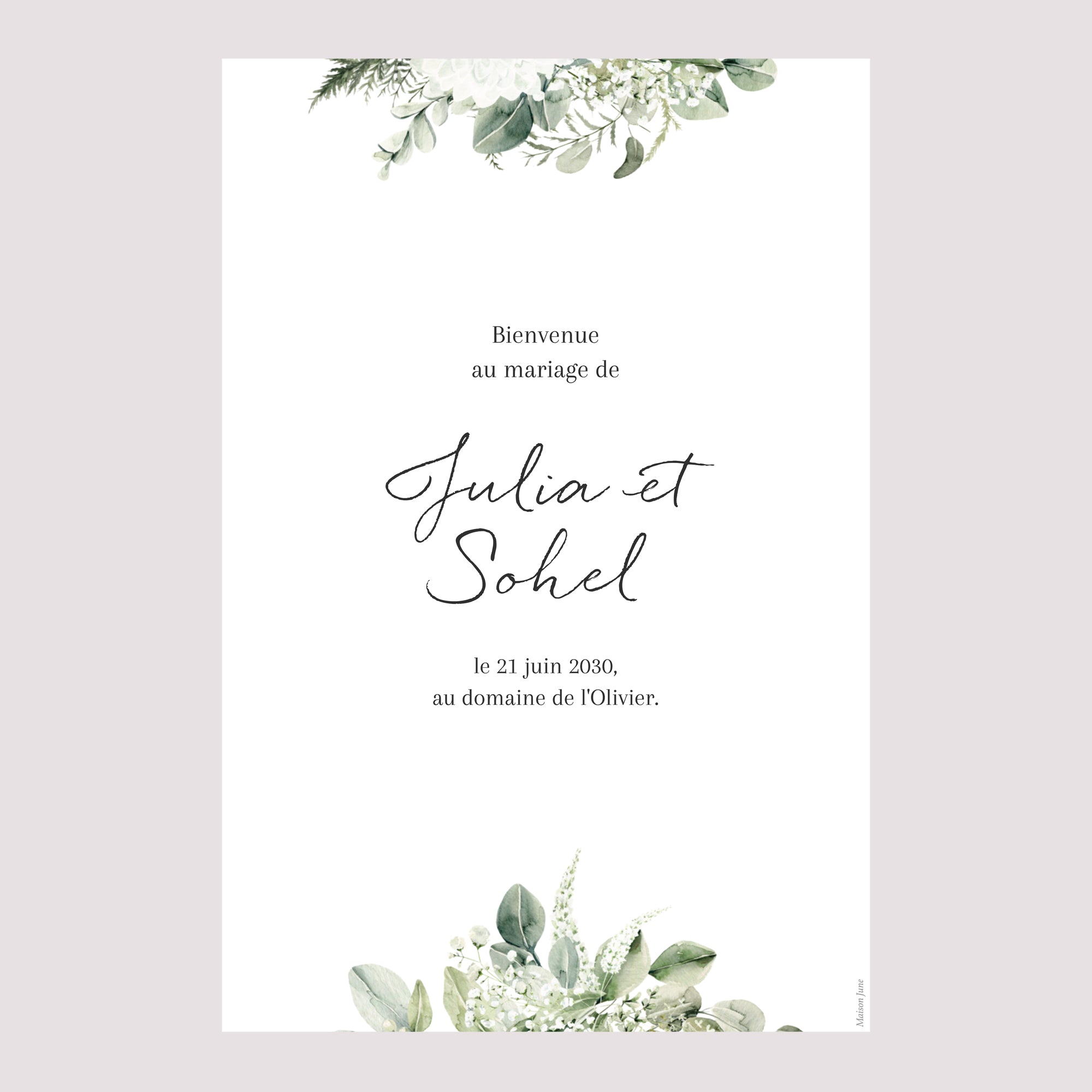 Panneau bienvenue Mariage Portrait 60 x 90 cm Naturel Romantique photo N° 2