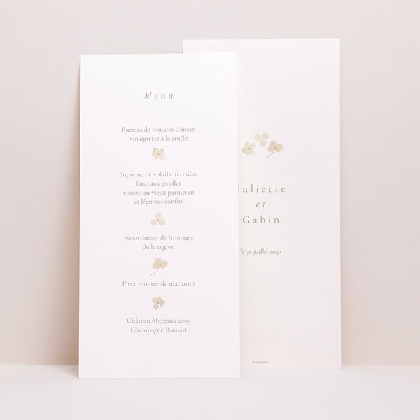 Menu Mariage Panoramique portrait Fleurs séchées blanches photo