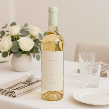 Etiquette bouteille Mariage Portrait Fleurs séchées blanches photo N° 2