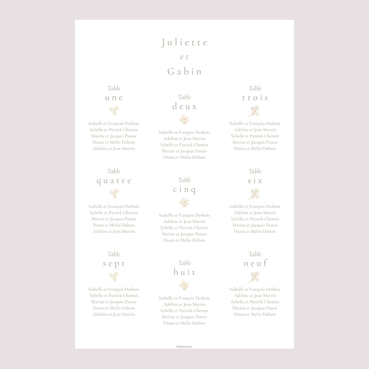 Plan de table Mariage Portrait Fleurs séchées blanches photo N° 2