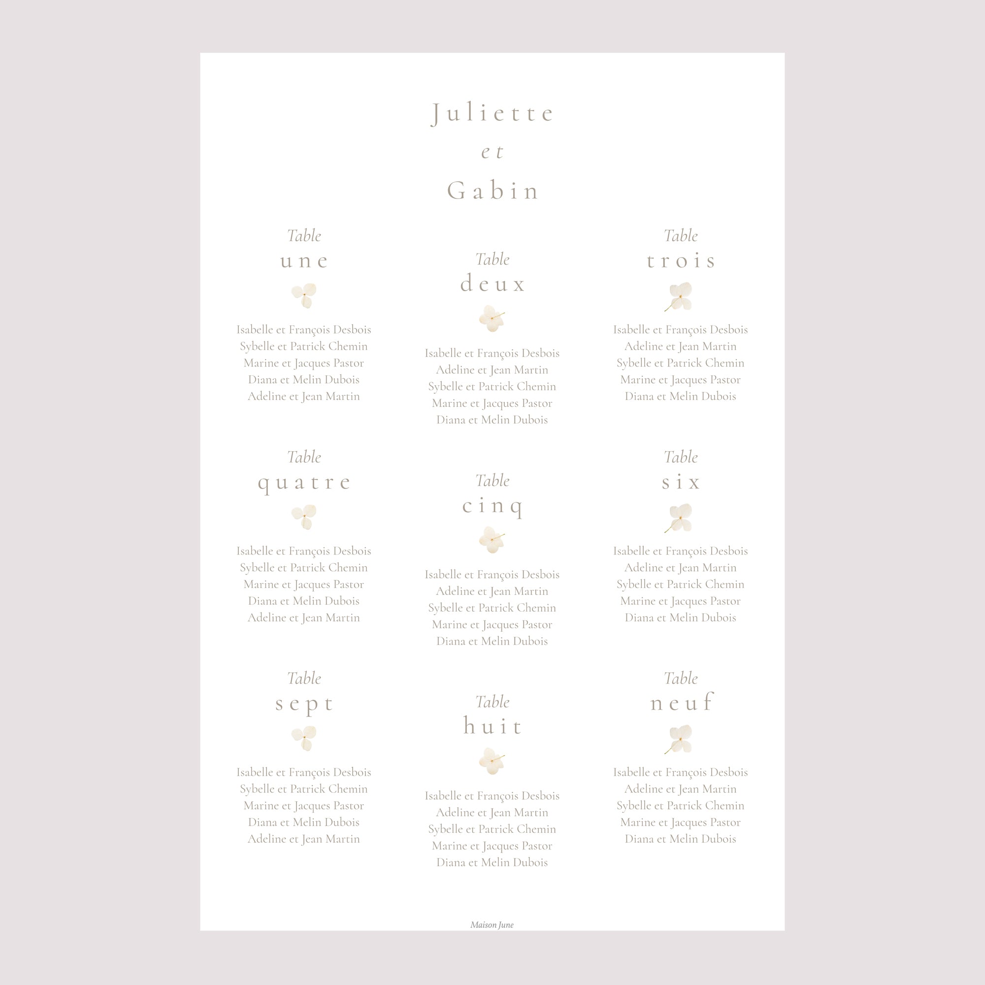 Plan de table Mariage Portrait Fleurs séchées blanches photo N° 2
