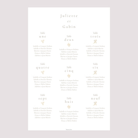 Plan de table Mariage Portrait Fleurs séchées blanches