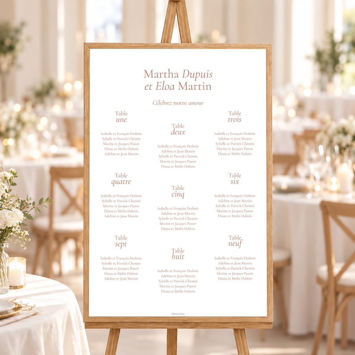 Plan de table Mariage Portrait 60 x 90 cm Typographie élégante II photo N° 1