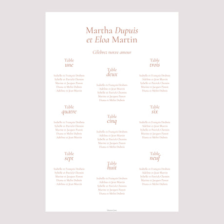 Plan de table Mariage Portrait 60 x 90 cm Typographie élégante II