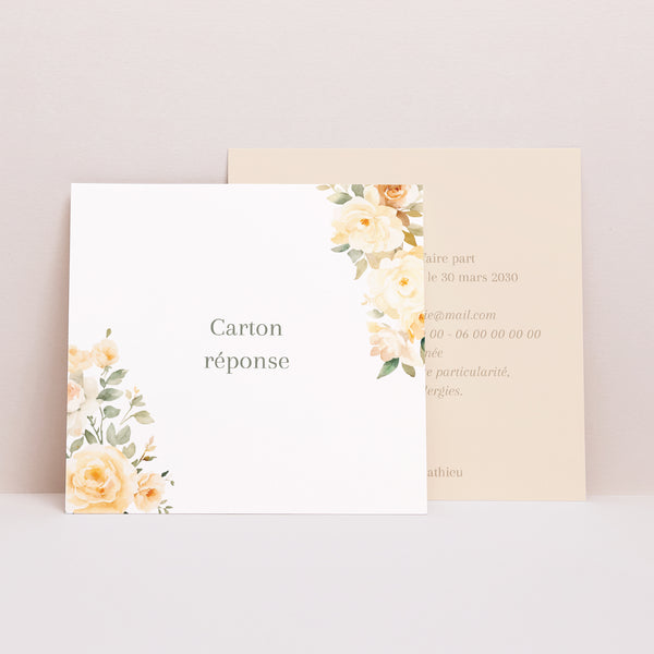 Carton réponse Mariage Carré Trio romantique photo