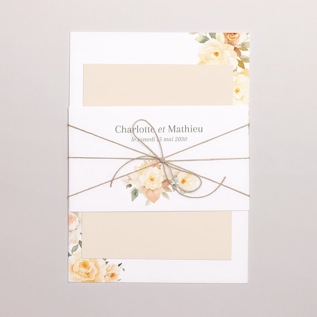 Faire-part Mariage 3 cartes, ruban Trio romantique photo N° 1