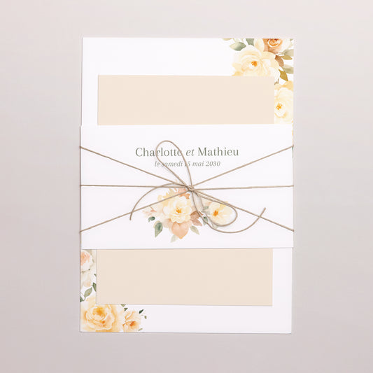 Faire-part Mariage 3 cartes, ruban Trio romantique photo