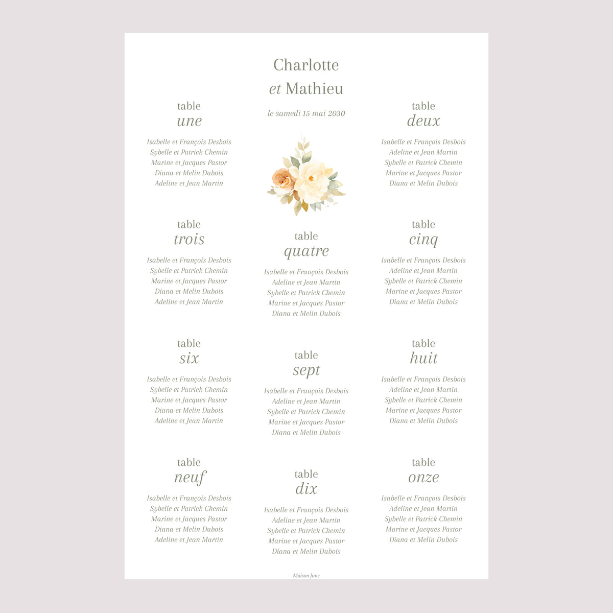 Plan de table Mariage Portrait Trio romantique photo N° 2