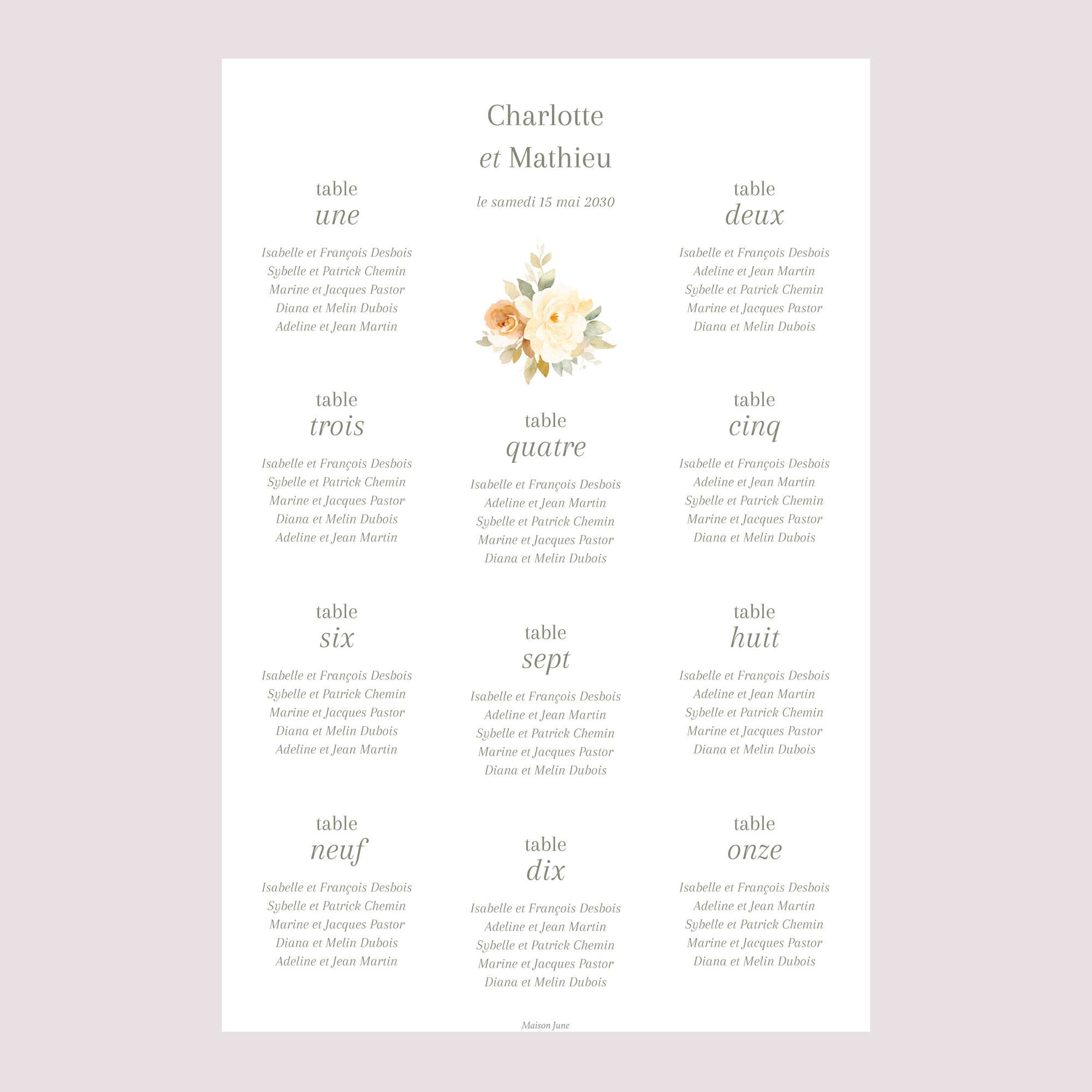 Plan de table Mariage Portrait Trio romantique photo N° 2