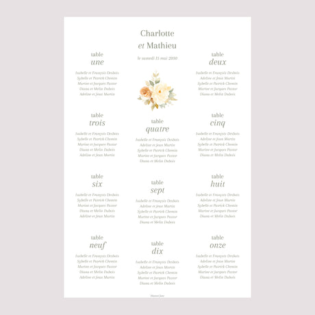 Plan de table Mariage Portrait Trio romantique