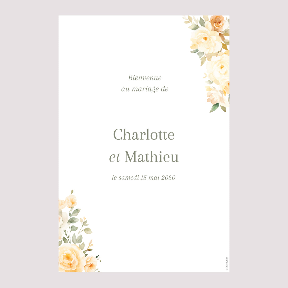 Panneau bienvenue Mariage Portrait 60 x 90 cm Trio romantique photo N° 2