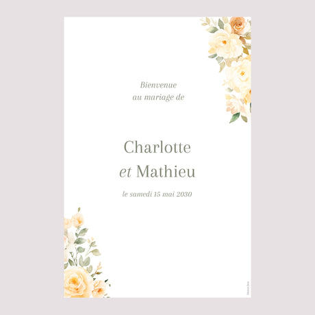 Panneau bienvenue Mariage Portrait 60 x 90 cm Trio romantique