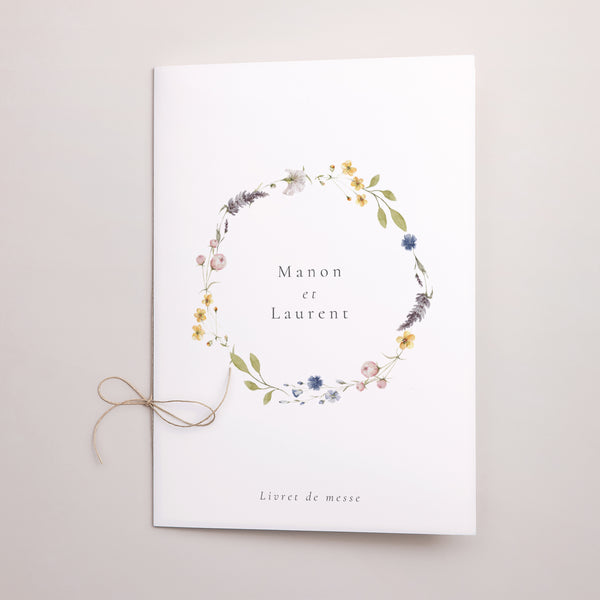 Livret de messe Mariage Double volet Couronne Florale Champêtre photo