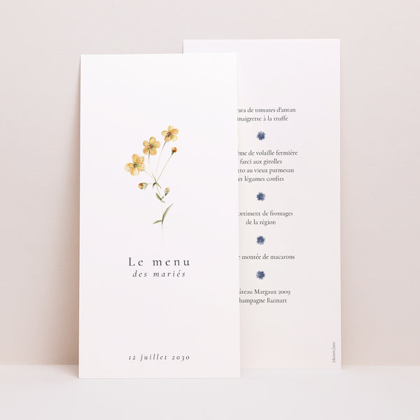Menu Mariage Panoramique portrait Couronne Florale Champêtre photo