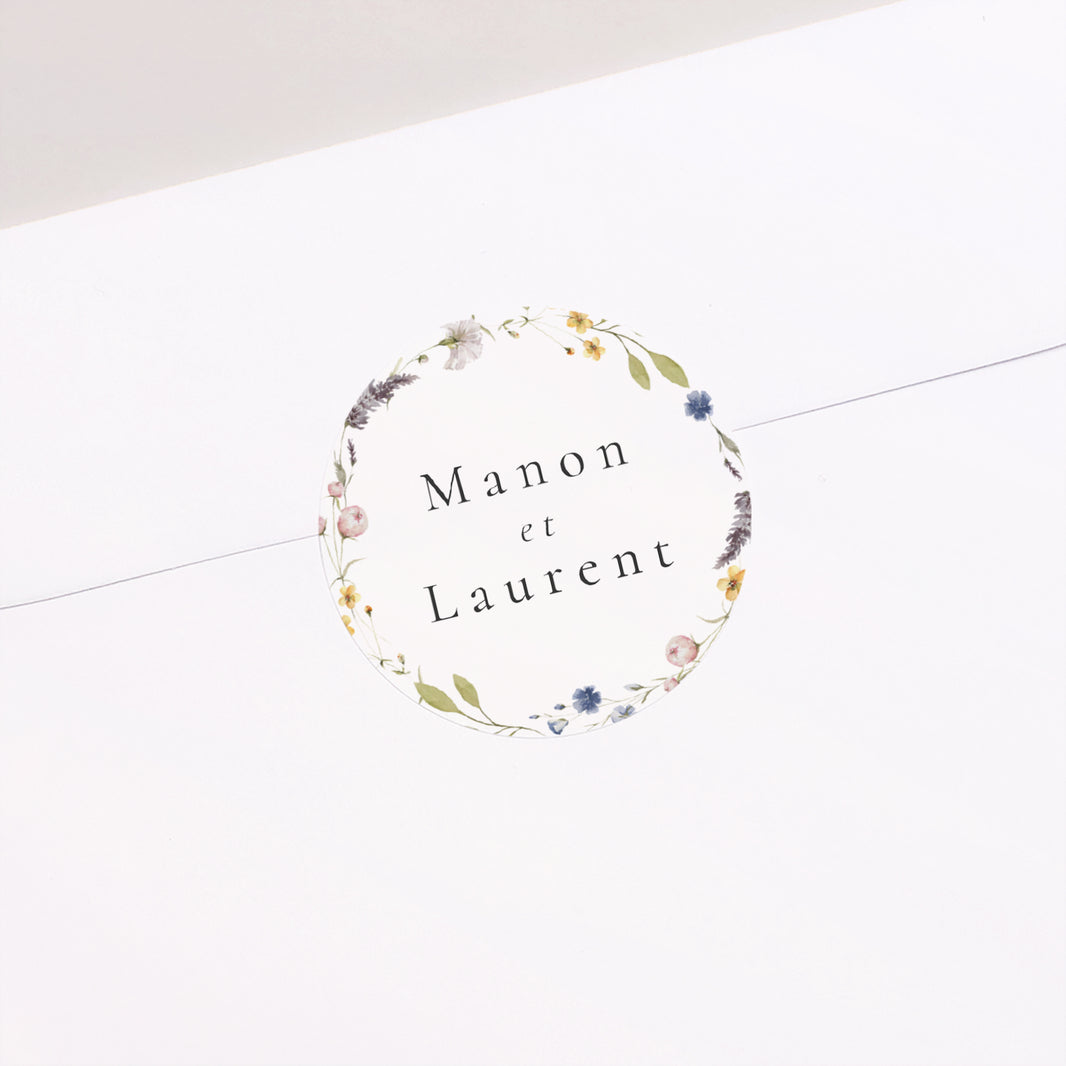 Sticker Mariage Rond Couronne Florale Champêtre photo N° 1