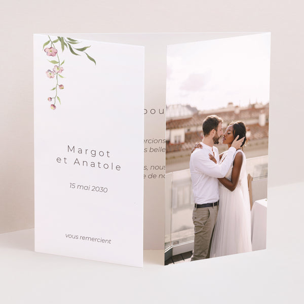 Remerciements Mariage Triptyque ouverture fenêtre Petites fleurs mauves photo