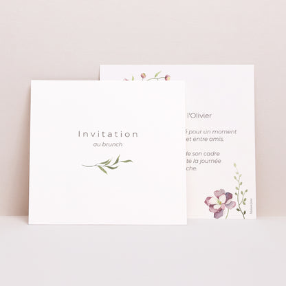 Invitations Mariage Carré Petites fleurs mauves photo N° 1