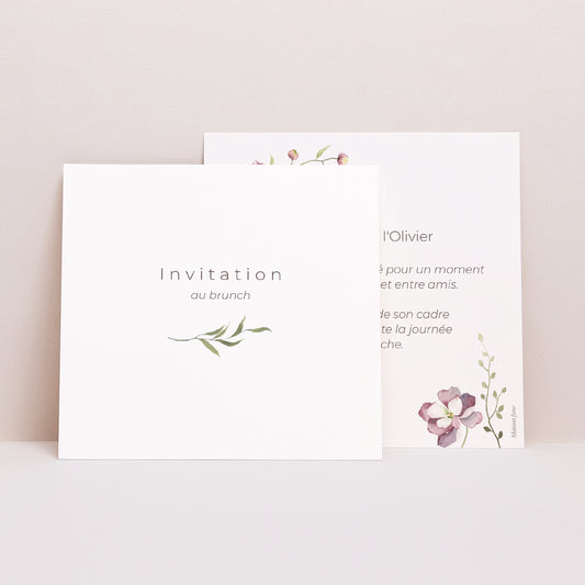 Invitations Mariage Carré Petites fleurs mauves photo