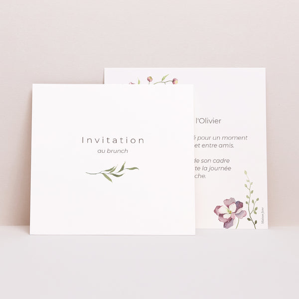 Invitations Mariage Carré Petites fleurs mauves photo