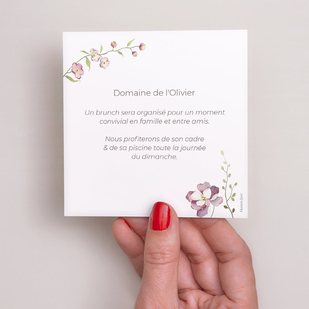 Invitations Mariage Carré Petites fleurs mauves photo N° 3