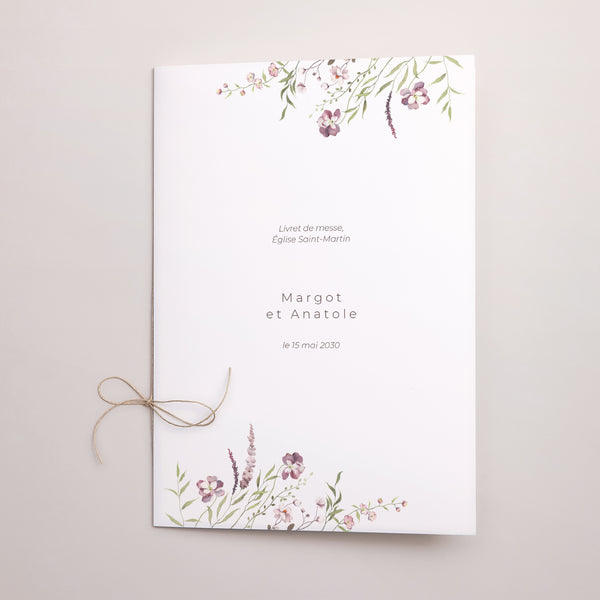 Livret de messe Mariage Double volet Petites fleurs mauves photo