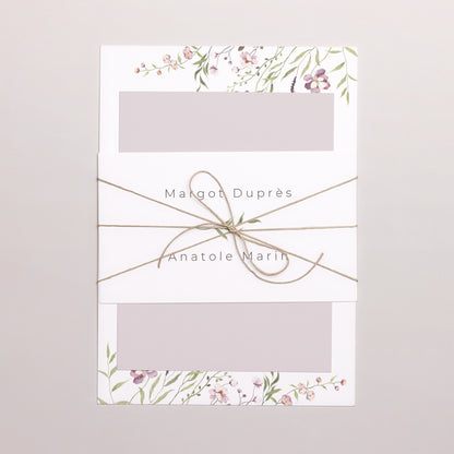 Faire-part Mariage 3 cartes, ruban Petites fleurs mauves photo N° 1