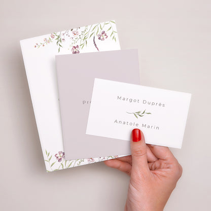 Faire-part Mariage 3 cartes, ruban Petites fleurs mauves photo N° 3