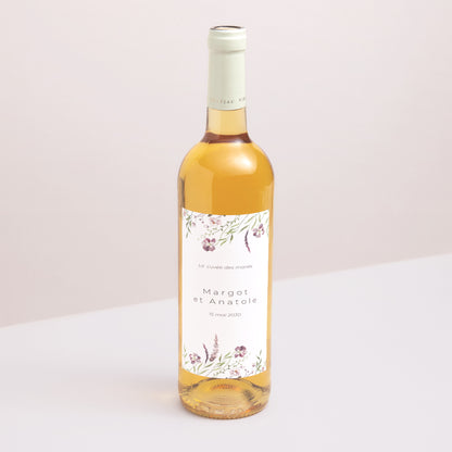 Etiquette bouteille Mariage Portrait Petites fleurs mauves photo N° 1