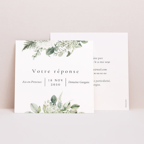 Carton réponse Mariage Carré Encadré végétal photo