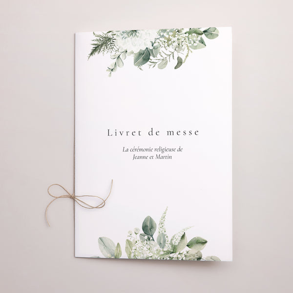 Livret de messe Mariage Double volet Encadré végétal photo