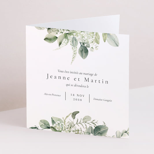 Faire-part Mariage Carré double volet Encadré végétal photo