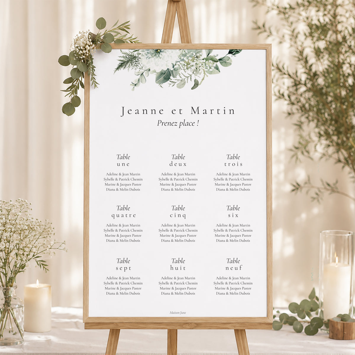 Plan de table Mariage Portrait Encadré végétal photo N° 1