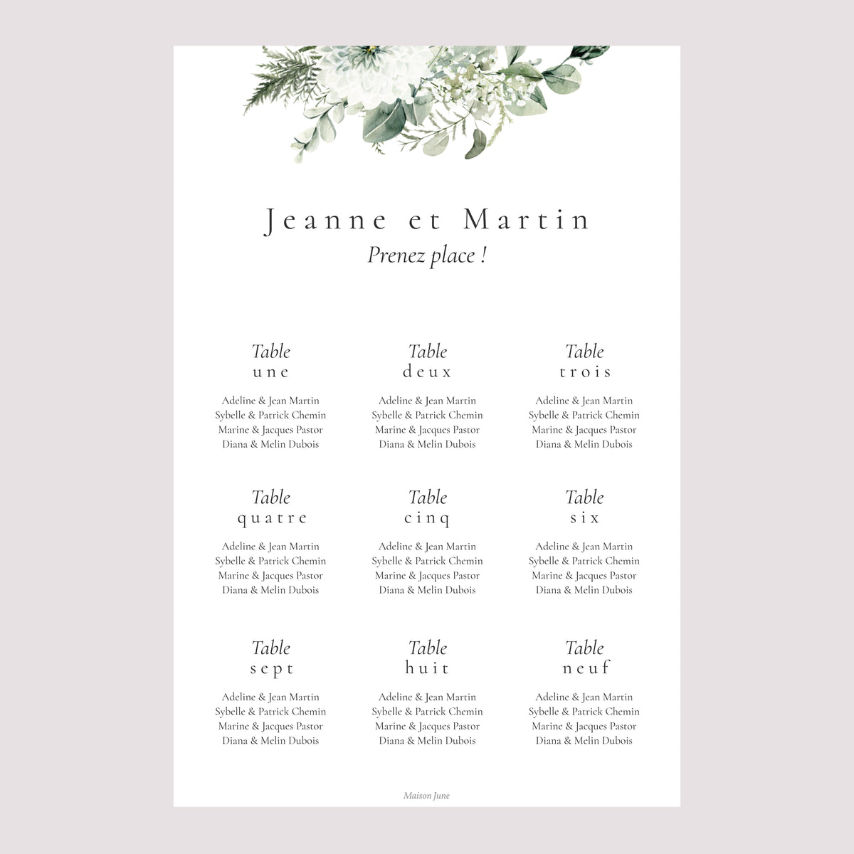 Plan de table Mariage Portrait Encadré végétal photo N° 2