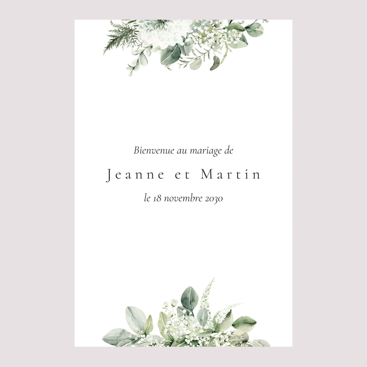 Panneau bienvenue Mariage Portrait 60 x 90 cm Encadré végétal photo N° 2