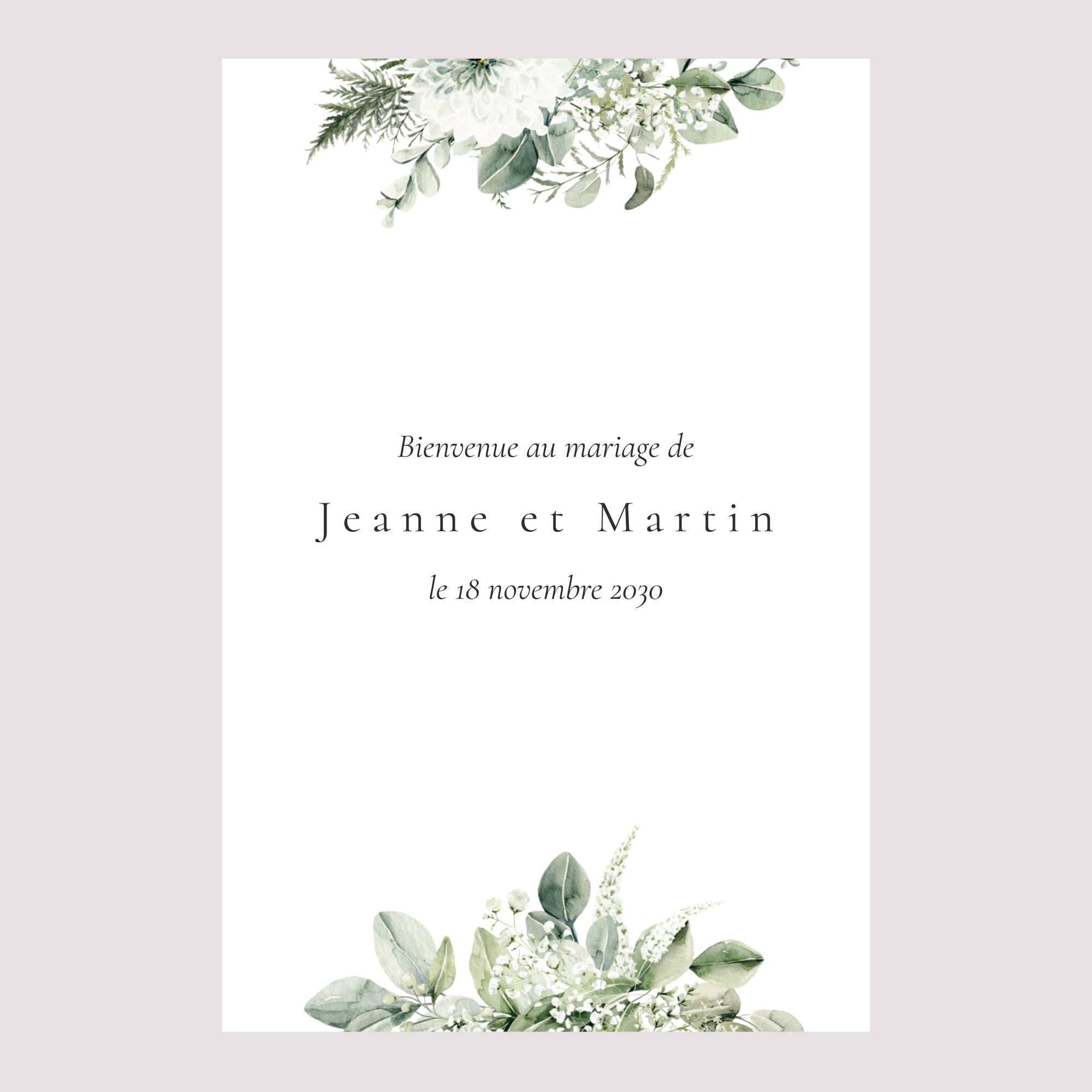 Panneau bienvenue Mariage Portrait 60 x 90 cm Encadré végétal photo N° 2
