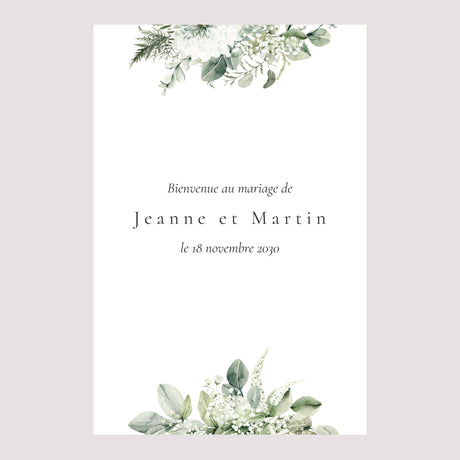 Panneau bienvenue Mariage Portrait 60 x 90 cm Encadré végétal