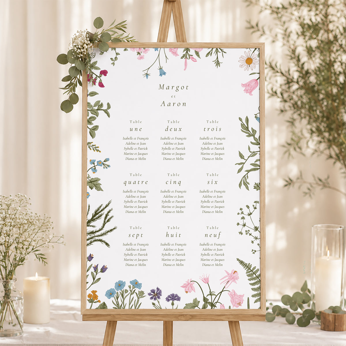Plan de table Mariage Portrait 60 x 90 cm Couronne vintage photo N° 1
