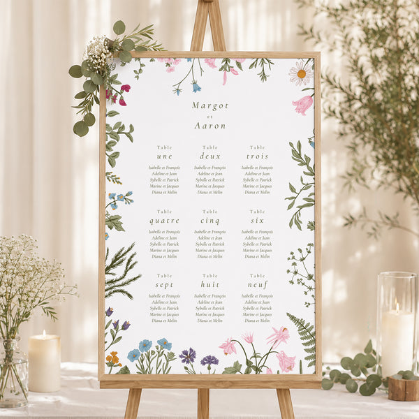 Plan de table Mariage Portrait 60 x 90 cm Couronne vintage photo