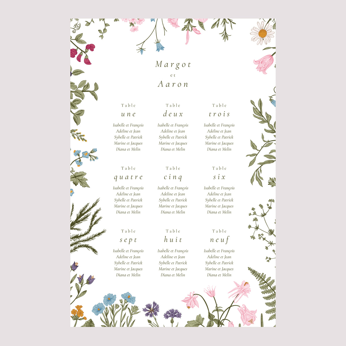 Plan de table Mariage Portrait 60 x 90 cm Couronne vintage photo N° 2